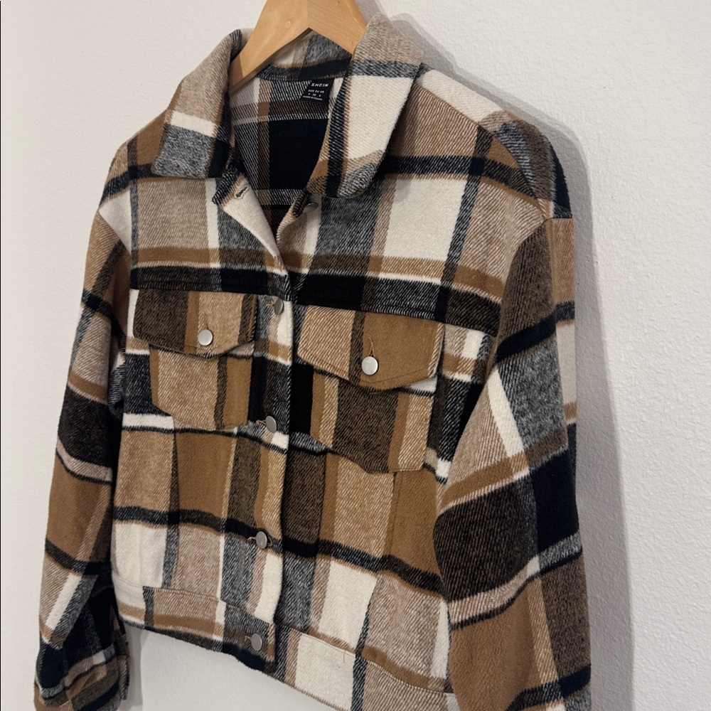 SHEIN Plaid Cropped Jacket Light Weight Size Small Like New! - Picture 2 of 5